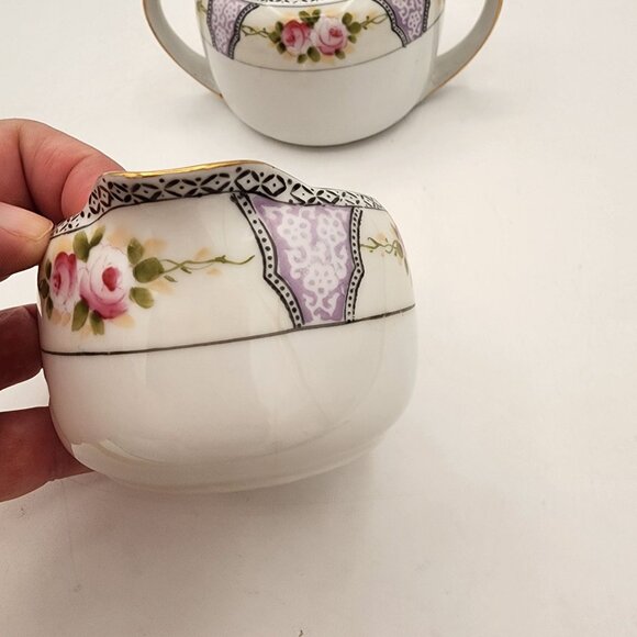 Vintage Hand-Painted Noritake Porcelain Creamer & Sugar Bowl Set Art Deco Style - Picture 4 of 14